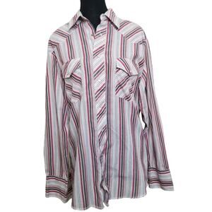 Vintage Rustler Pearl Snap Western Ranch Shirt Medium X-Long Tails Long Sleeve